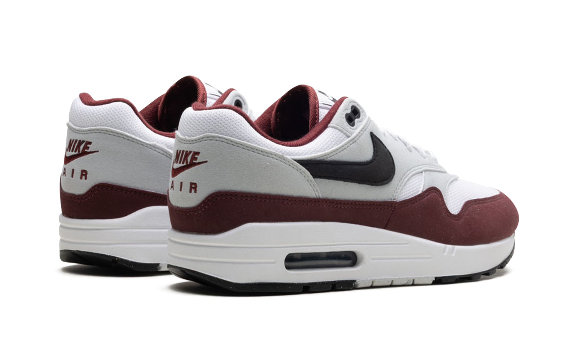 nike air max 1 dark team red+FD9082-106+diagnol right behind view