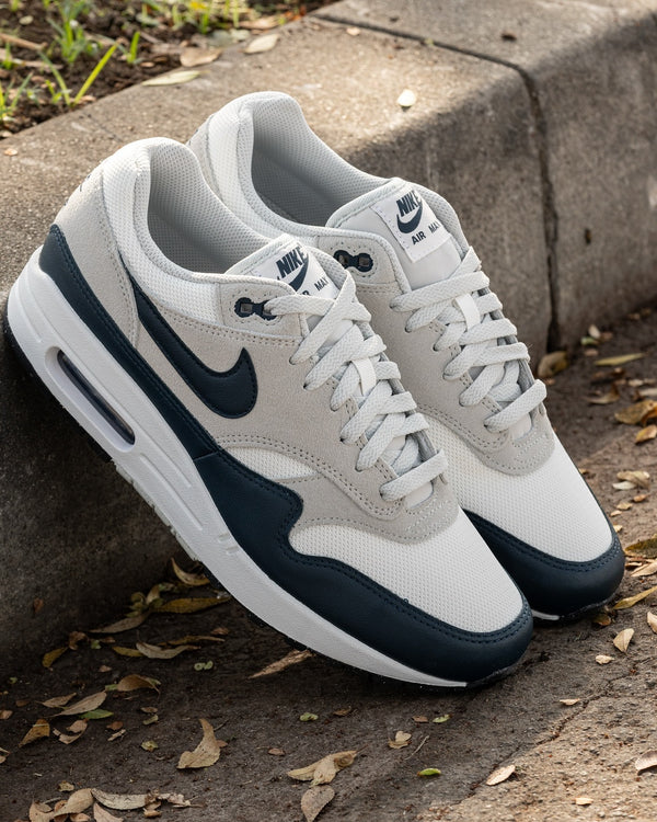 Nike Air Max 1 Essential Summit White Armory Navy, Lifestyle View 2, SKU FZ5808-103