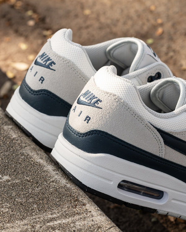 Nike Air Max 1 Essential Summit White Armory Navy, Lifestyle View 1, SKU FZ5808-103