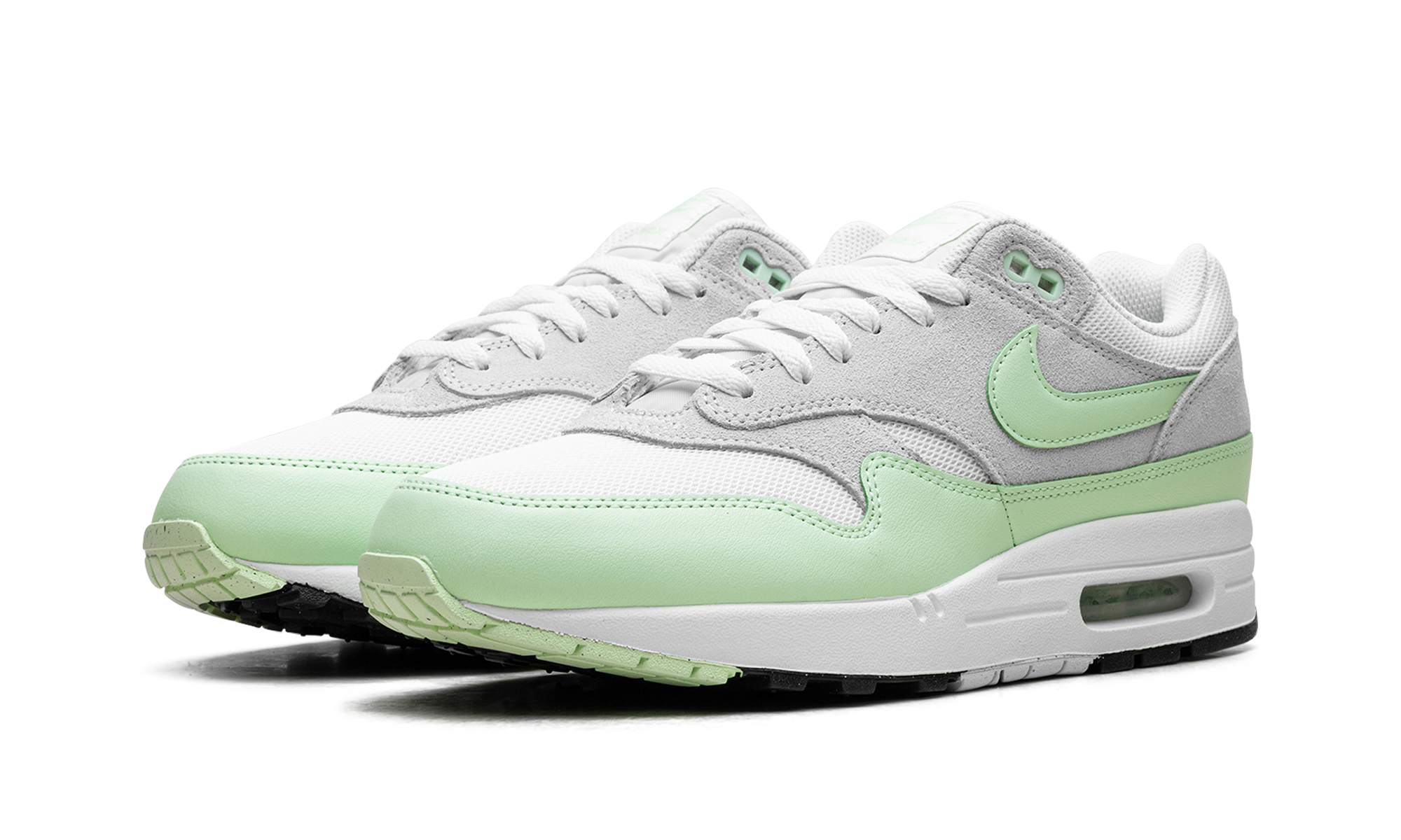 nike air max 1 essential summit white photon dust vapor green+FZ5808-107+diagnol left view