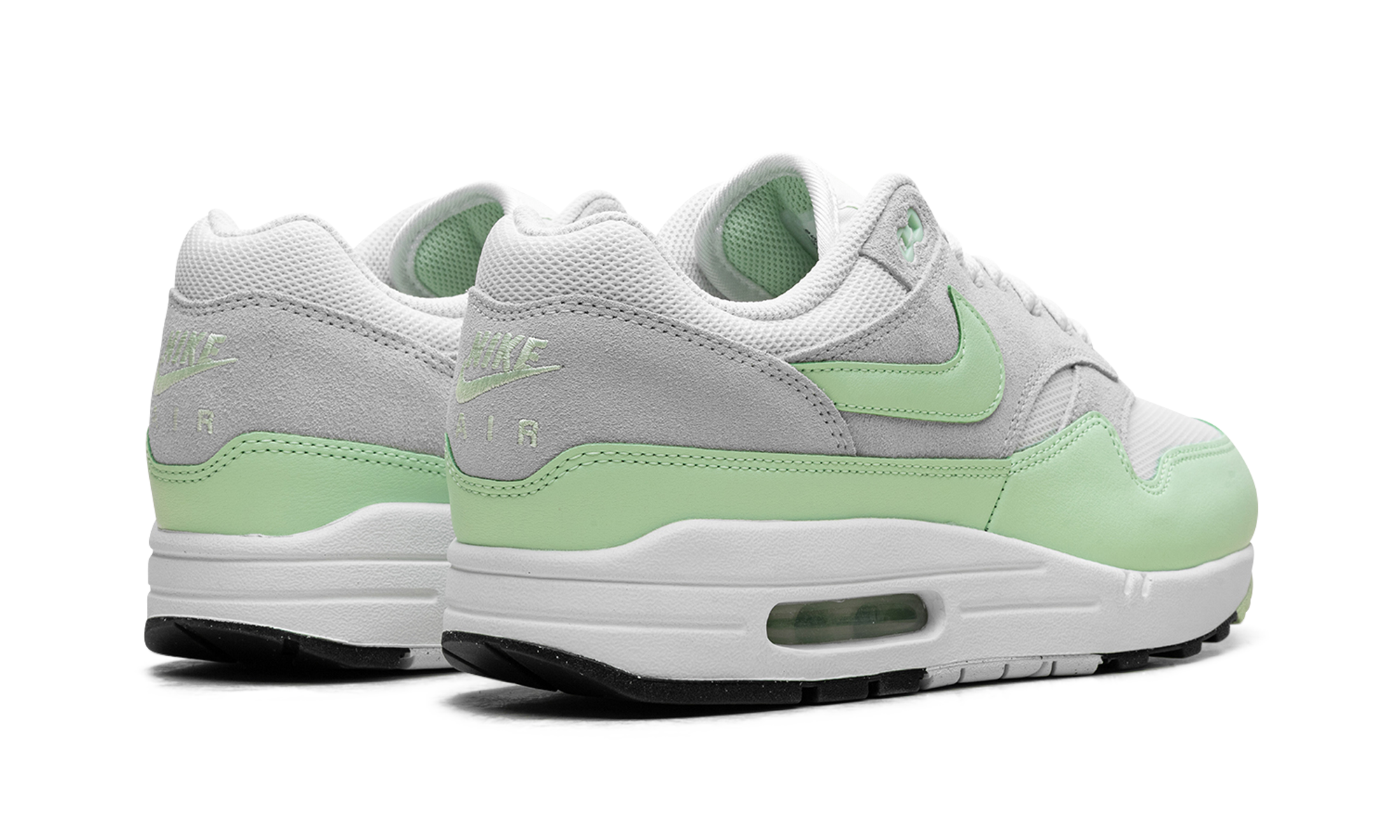 nike air max 1 essential summit white photon dust vapor green+FZ5808-107+diagnol right behind view