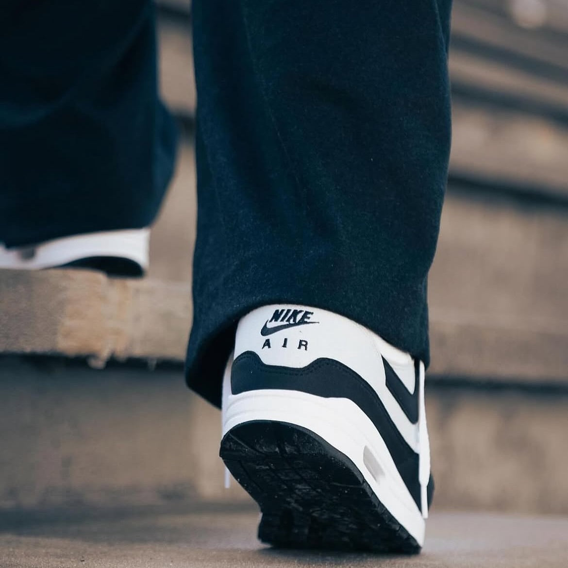 Nike Air Max 1 Essential White Pure Platinum Black, Lifestyle View 2, SKU FZ5808-102