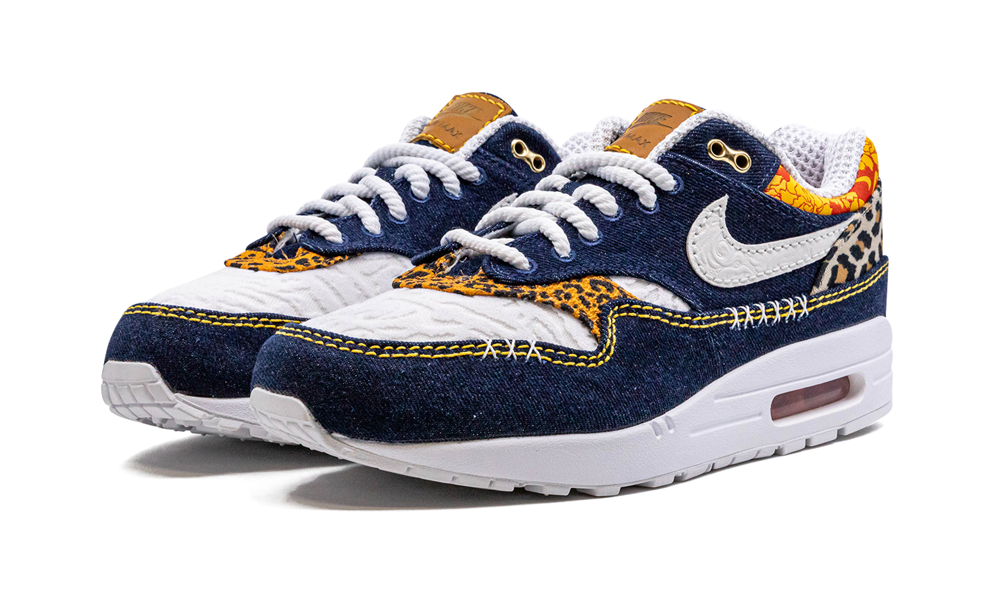 nike air max 1 premium denim leopard+FJ4452-432+diagnol left view