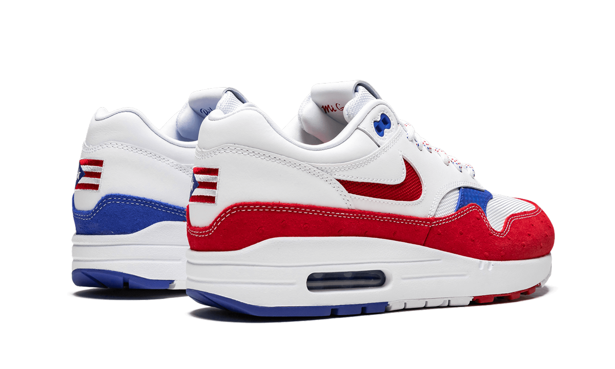 nike air max 1 puerto rico 2019+CJ1621-100+diagnol right behind view