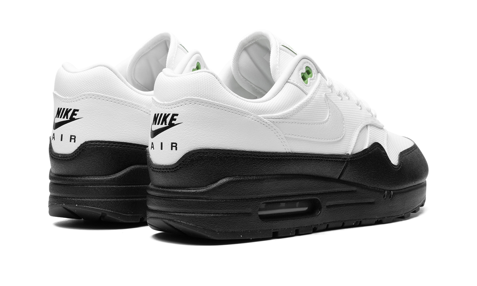 nike air max 1 white black chlorophyll+FZ5160-121+diagnol right behind view