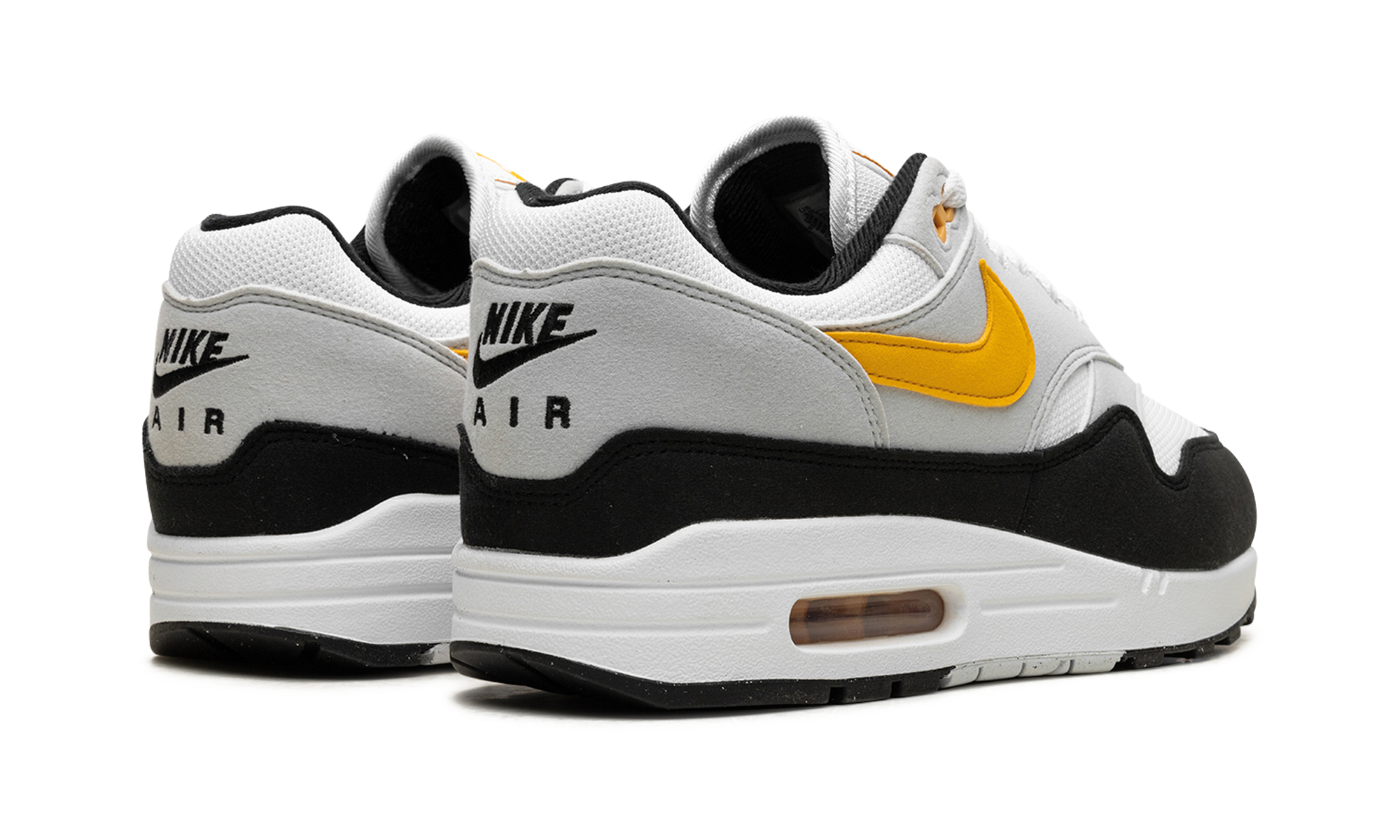 nike air max 1 white university gold+FD9082-104+diagnol right behind view