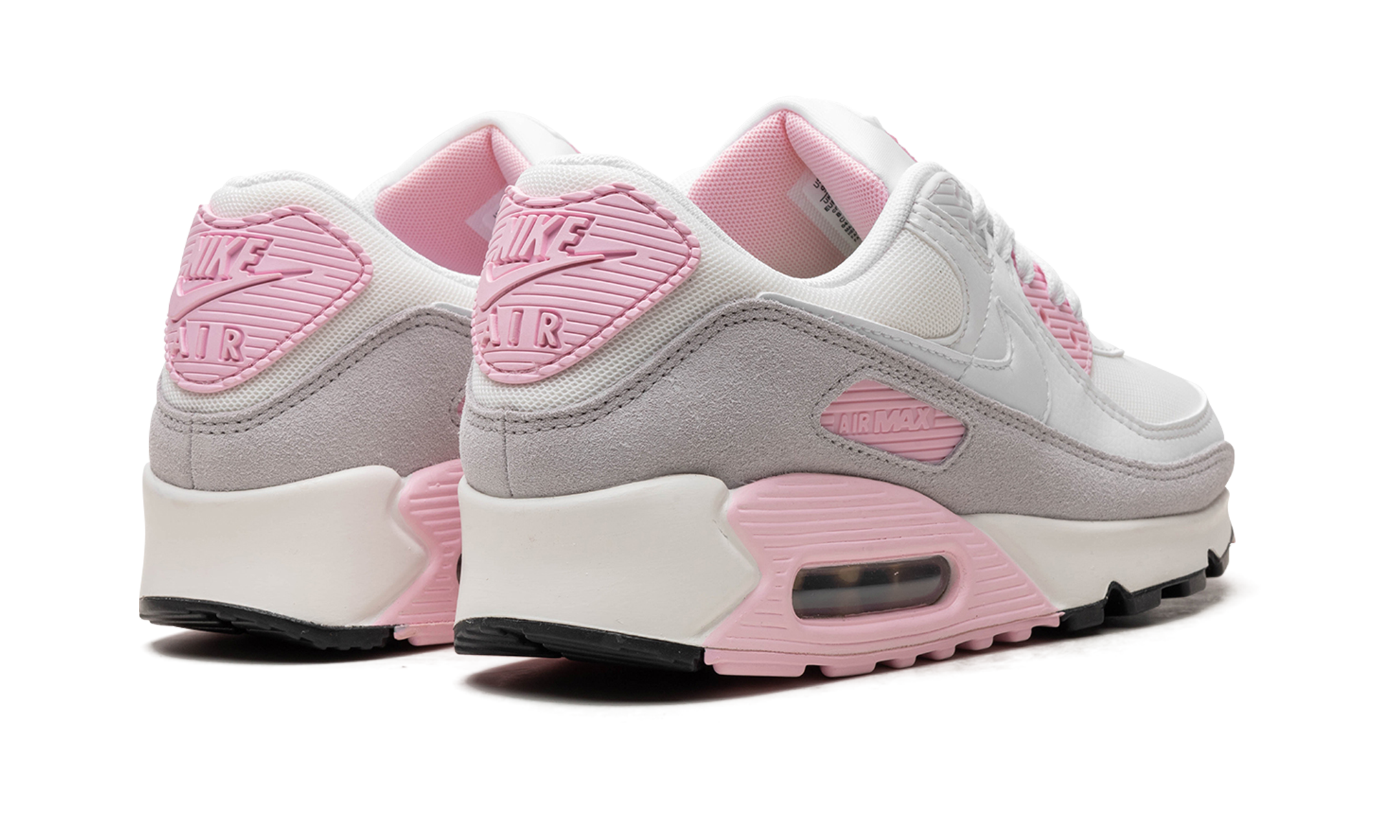 nike air max 90 athletic department white pink women s+FN7489-100+diagnol right behind view