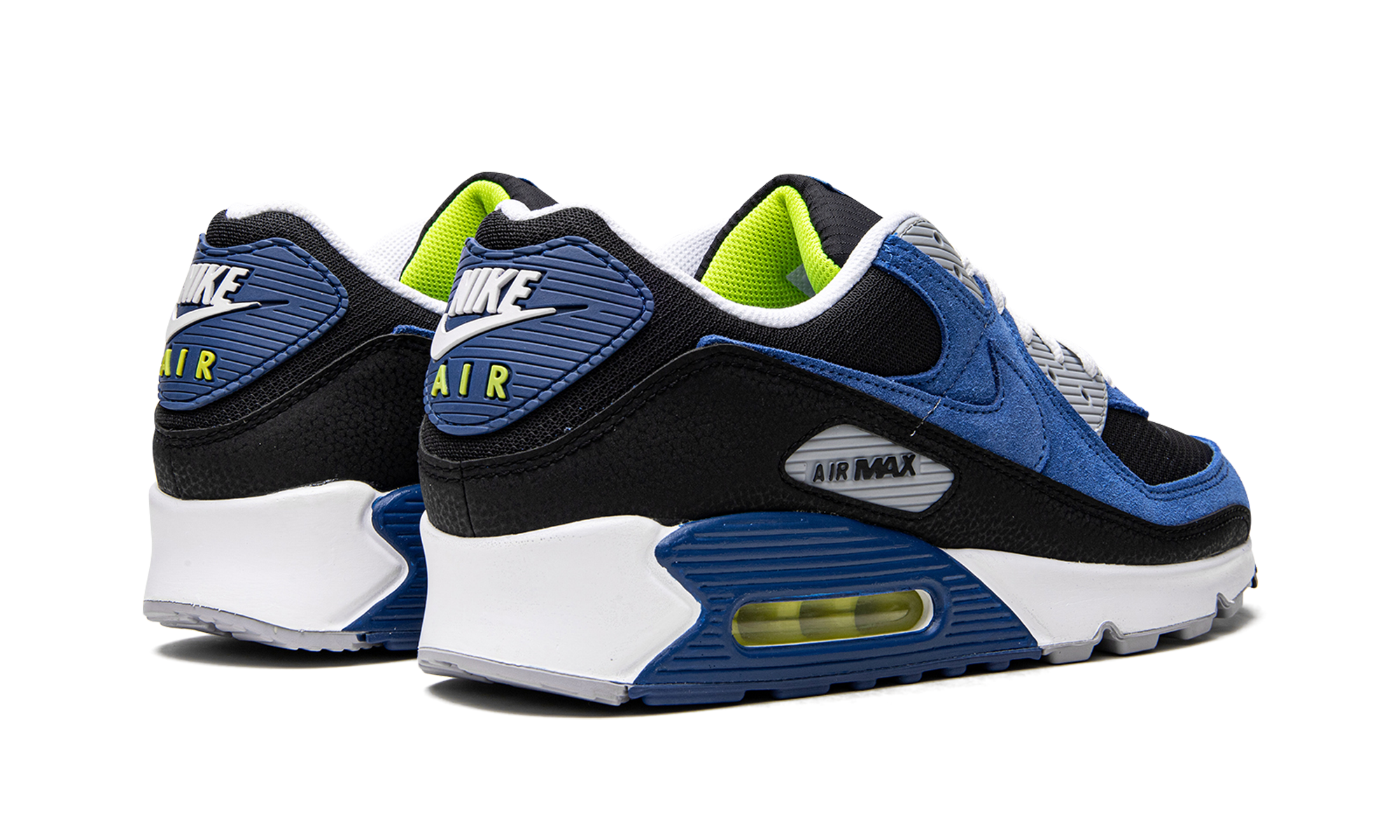 nike air max 90 black atlantic blue+DM0029-001+diagnol right behind view