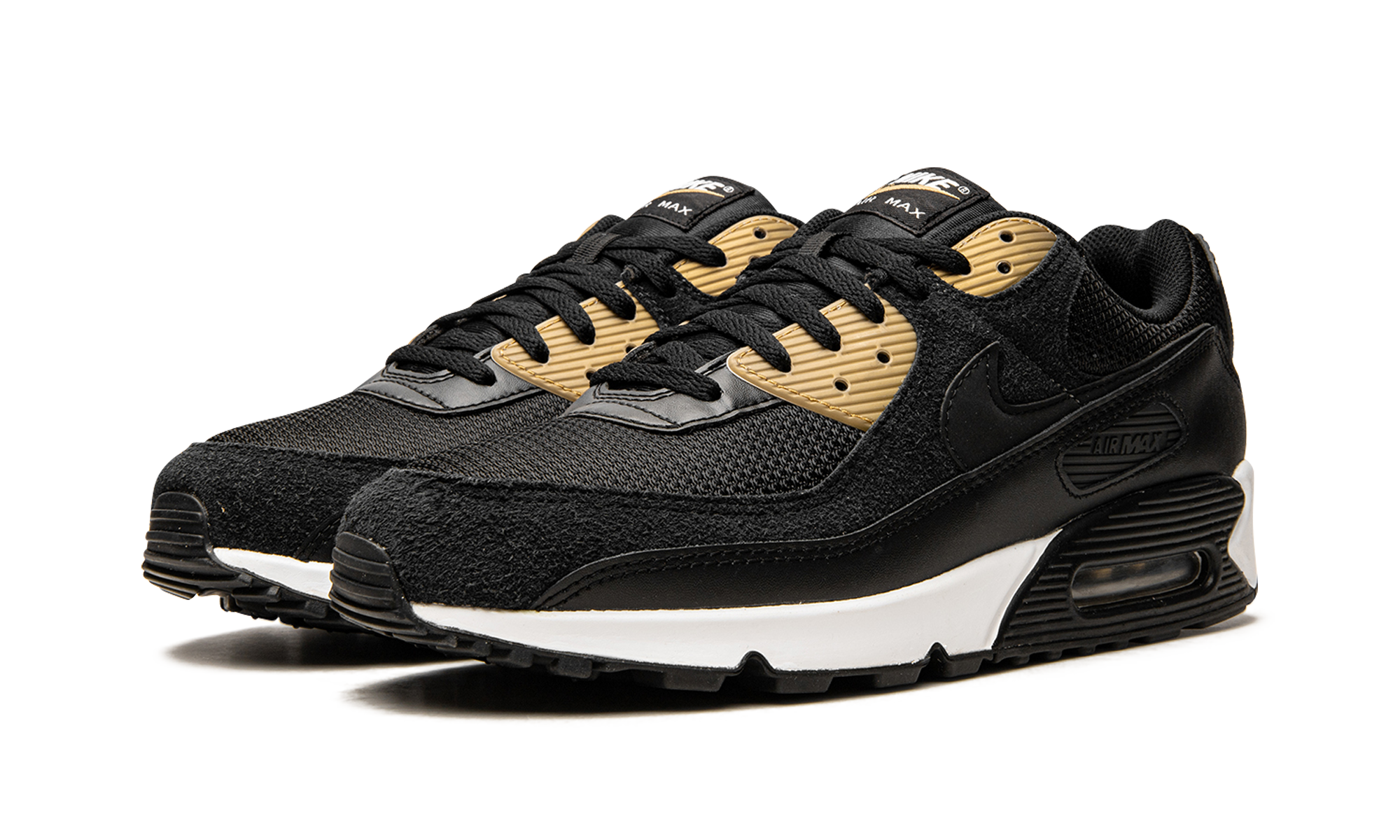 nike air max 90 black gold+DM7557-001+diagnol left view