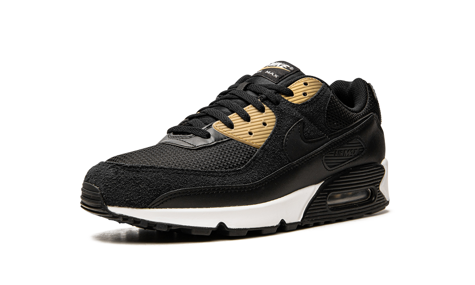nike air max 90 black gold+DM7557-001+left diagnol single view