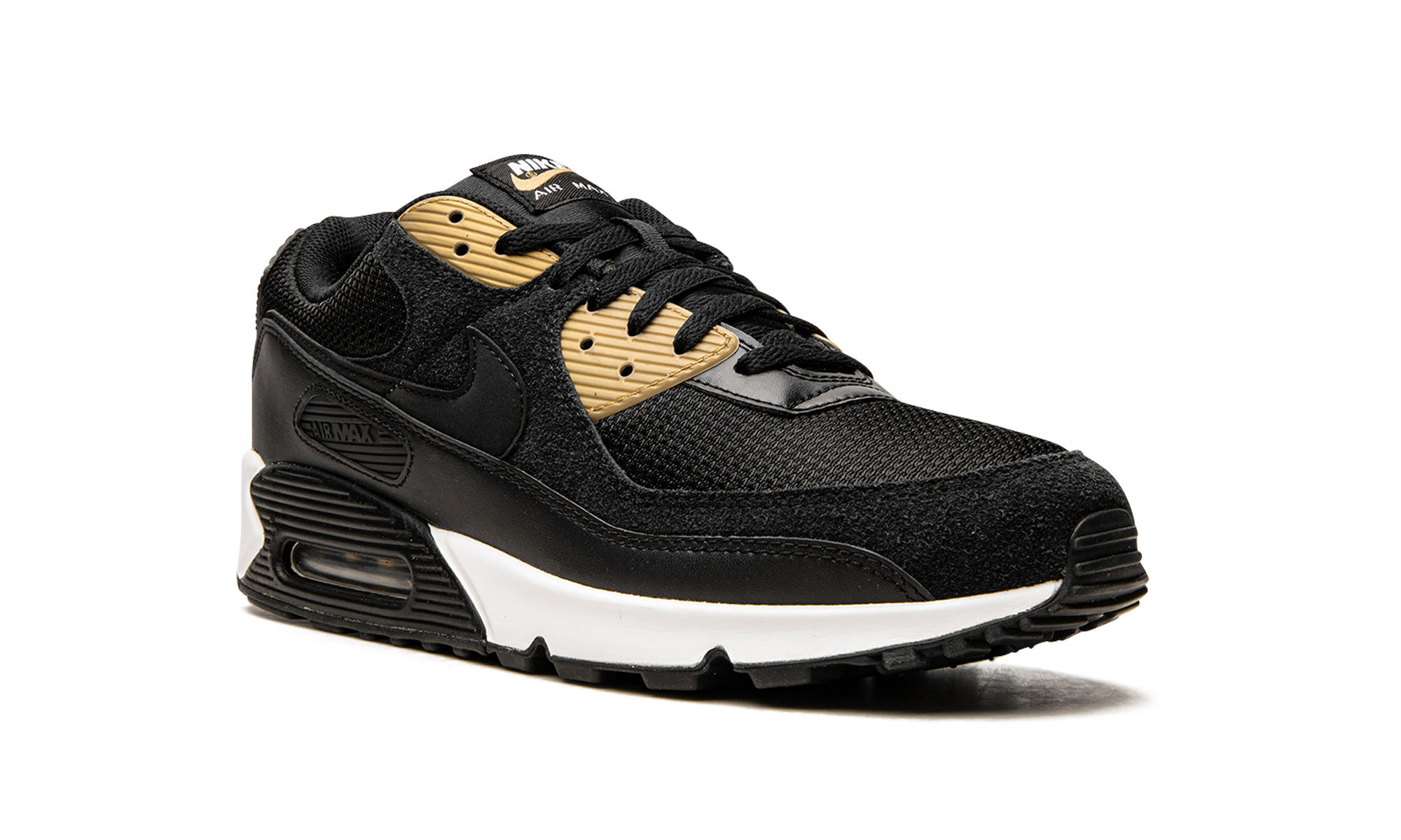 nike air max 90 black gold+DM7557-001+diagnol right view