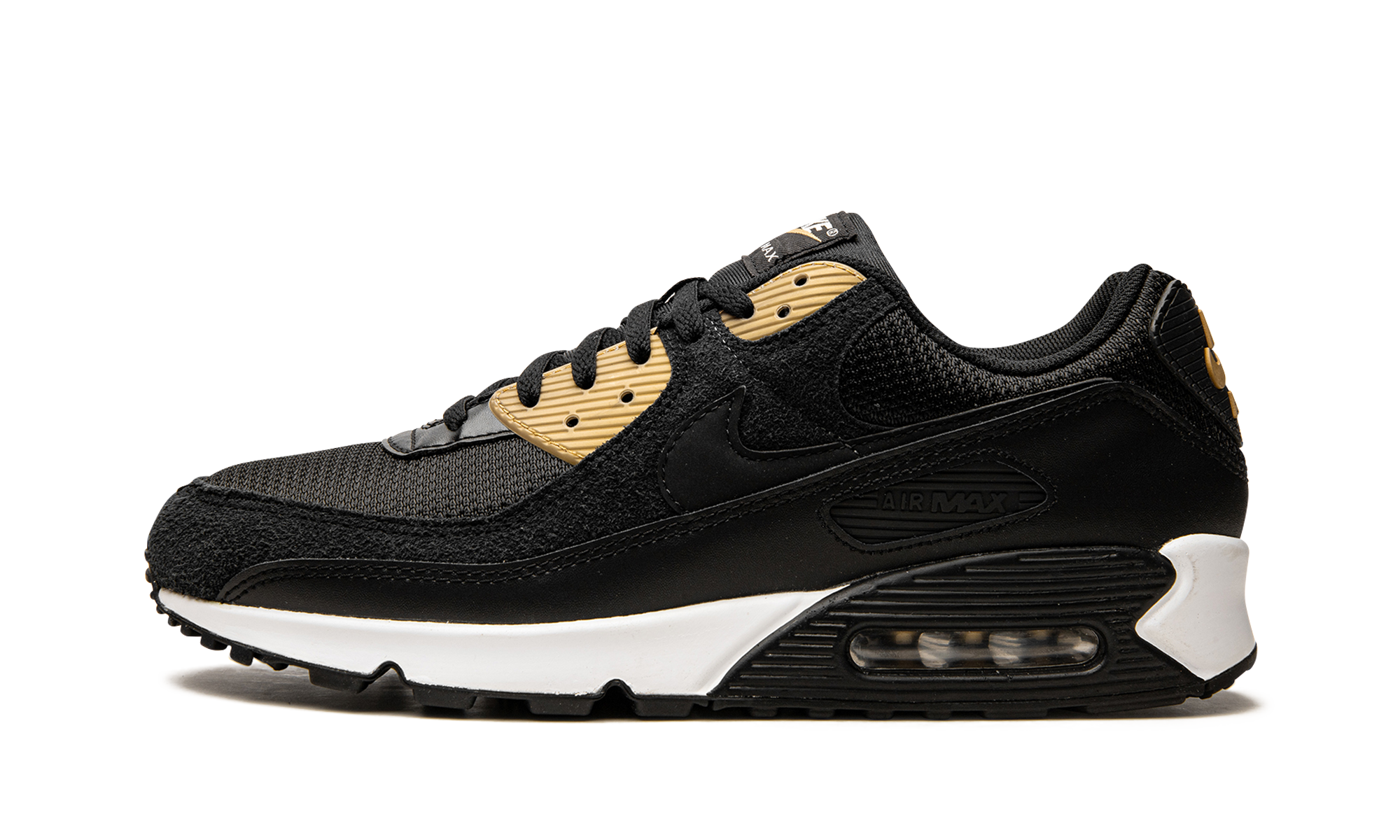 nike air max 90 black gold+DM7557-001+diagnol right view 1