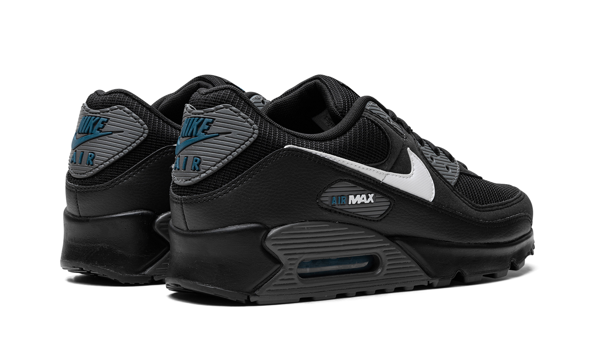 nike air max 90 black marina iron grey white+DR0145-002+diagnol right behind view