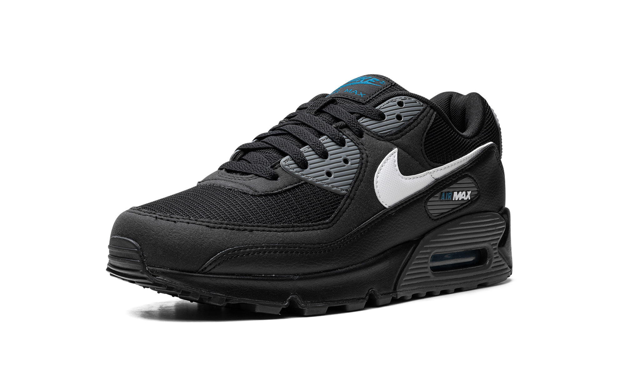 nike air max 90 black marina iron grey white+DR0145-002+left diagnol single view