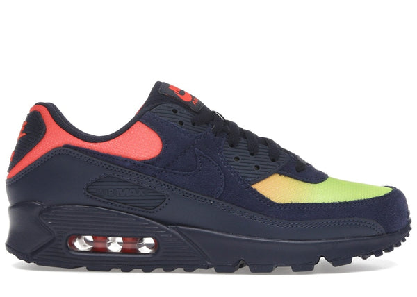 Nike Air Max 90 Blackened Blue Lemon Venom Hyper Crimson Gradient