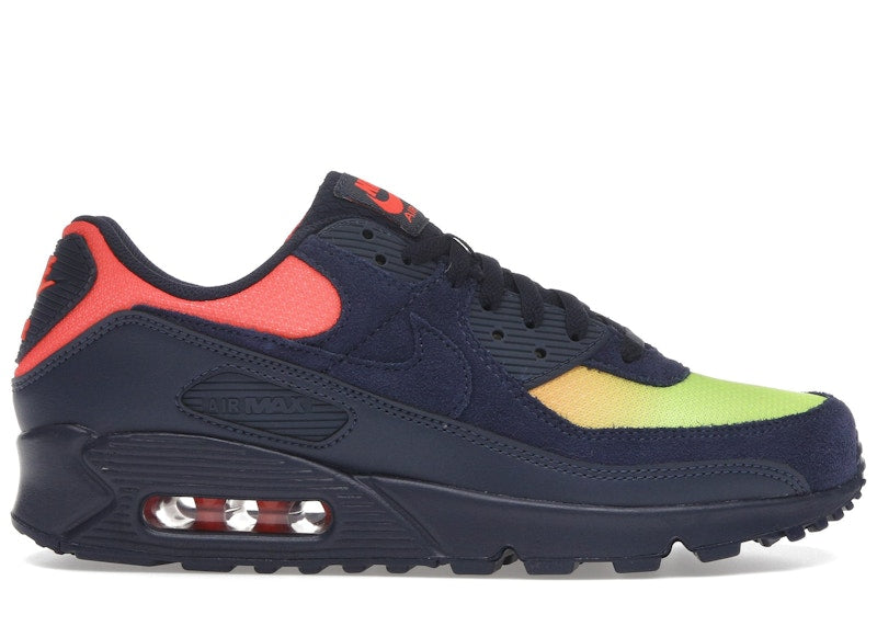 Nike Air Max 90 Blackened Blue Lemon Venom Hyper Crimson Gradient
