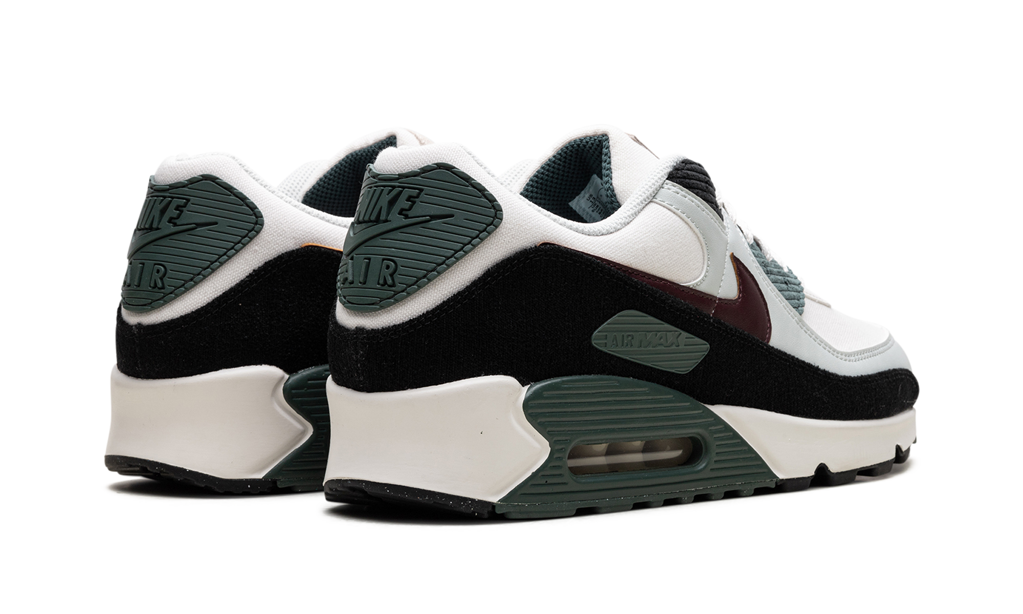 nike air max 90 burgundy crush vintage green+FV6059-001+diagnol right behind view