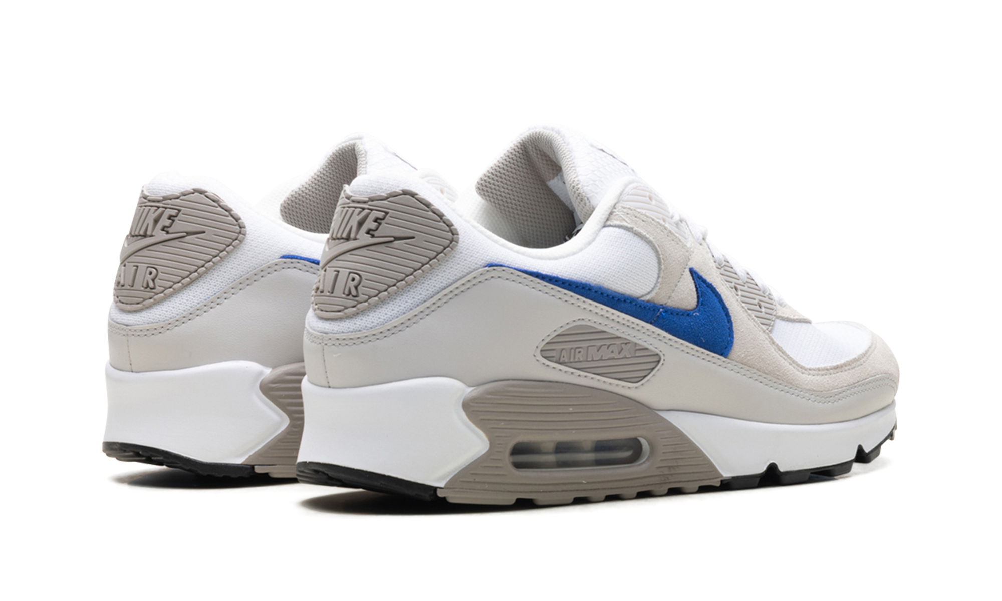 nike air max 90 college grey racer blue+DM0029-110+diagnol right behind view