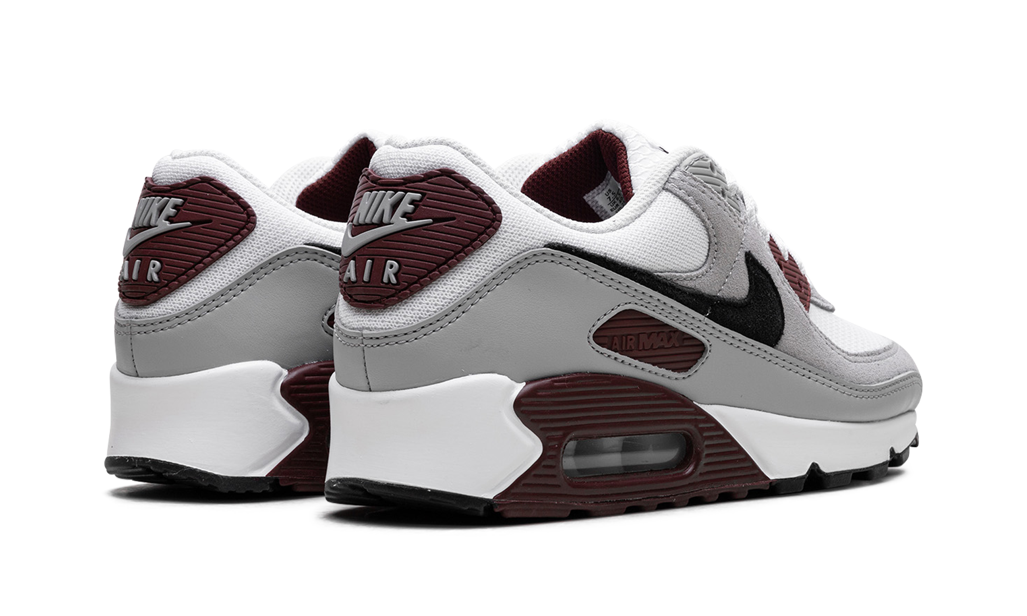 nike air max 90 dark team red+FN6958-101+diagnol right behind view