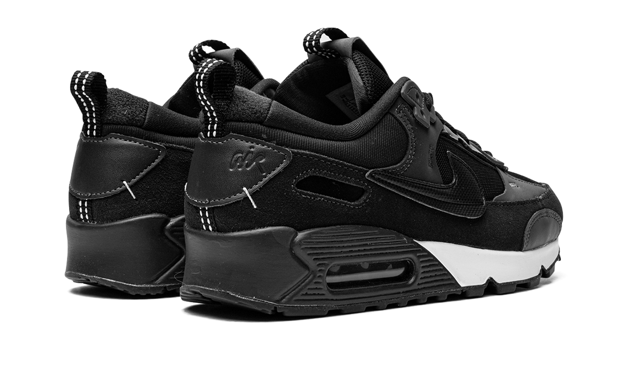 nike air max 90 futura black women s+DM9922-003+diagnol right behind view
