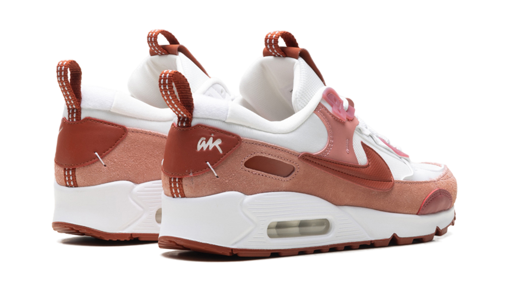 nike air max 90 futura red stardust women s+FQ8881-618+diagnol right behind view