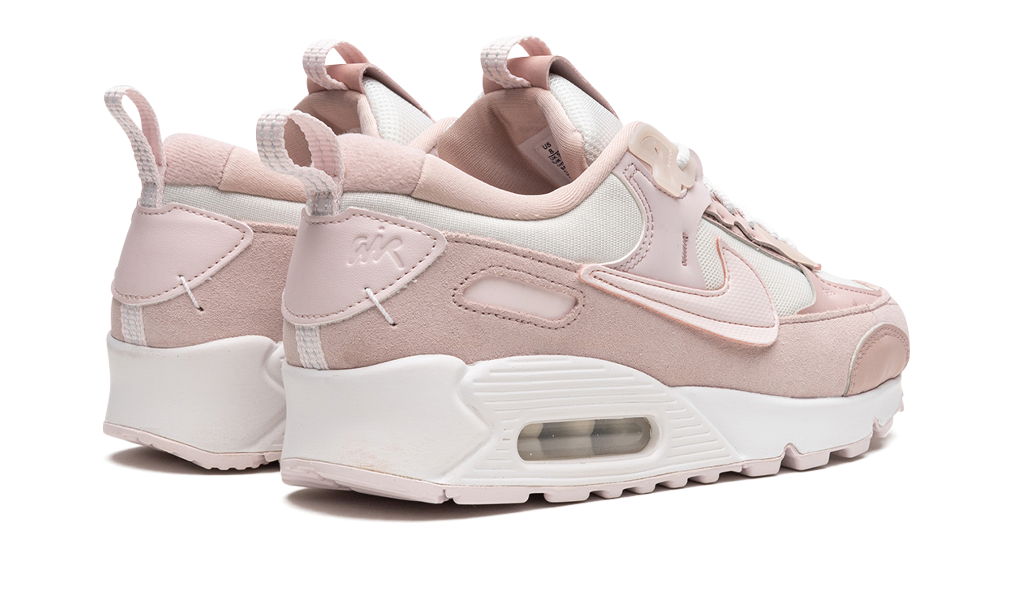 nike air max 90 futura summit white barely rose women s+DM9922-104+diagnol right behind view
