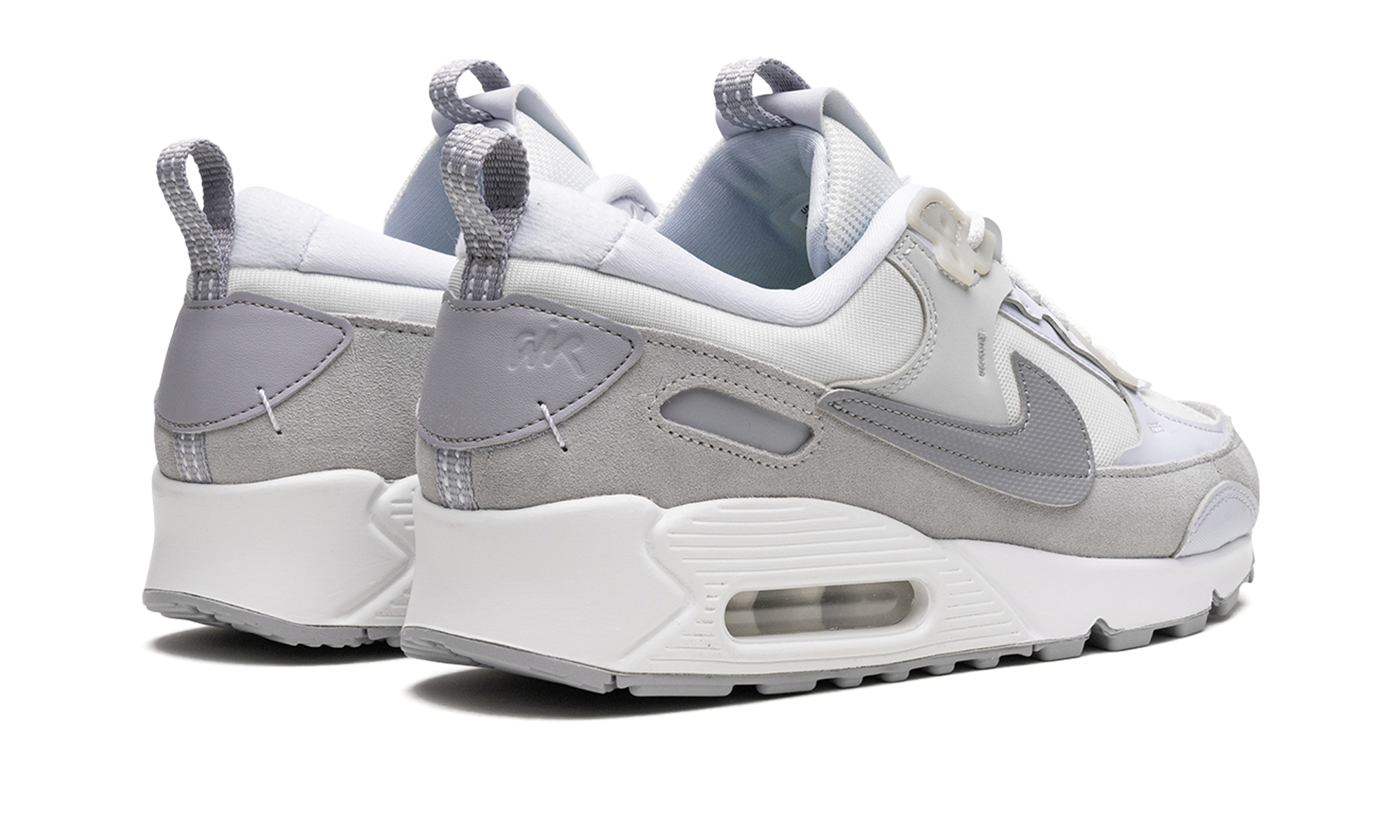 nike air max 90 futura summit white pure platinum women s+DM9922-103+diagnol right behind view