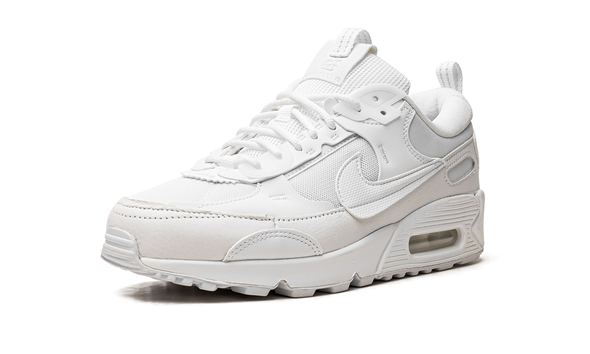 nike air max 90 futura triple white women s+DM9922-101+left diagnol single view