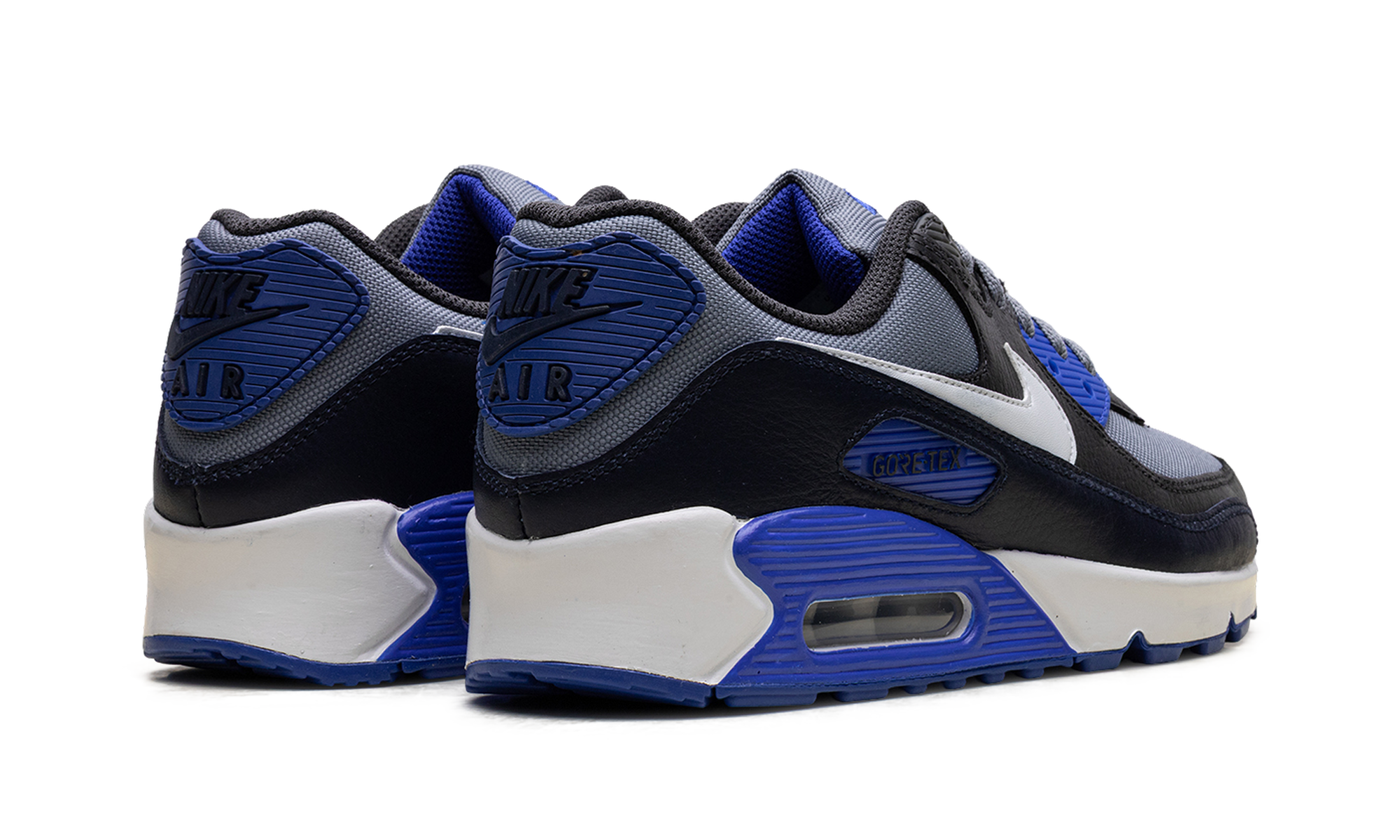 nike air max 90 gore tex cool grey anthracite obsidian pure platinum+FD5810-003+diagnol right behind view