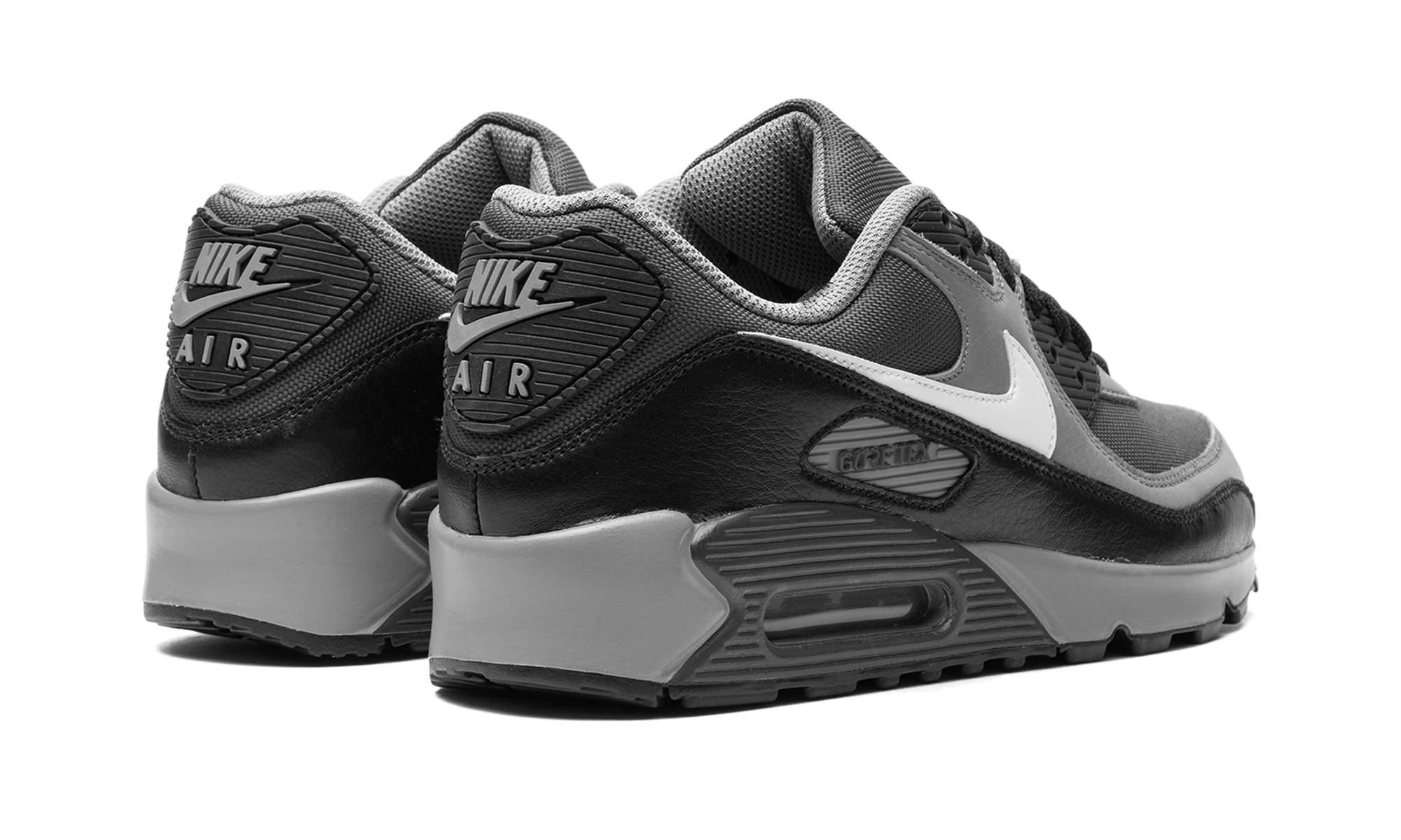 nike air max 90 gore tex dark smoke grey+FD5810-002+diagnol right behind view