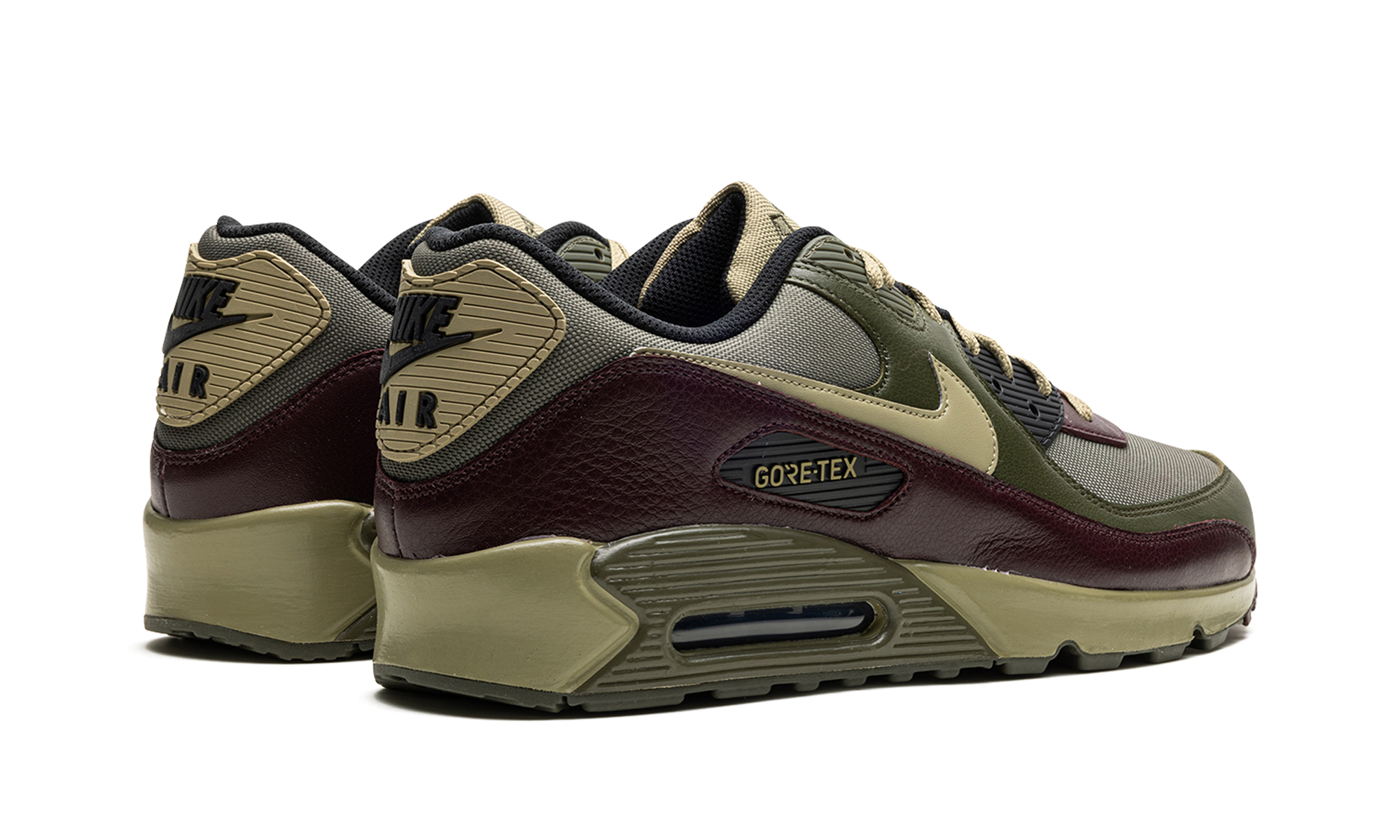 nike air max 90 gore tex medium olive+FD5810-200+diagnol right behind view