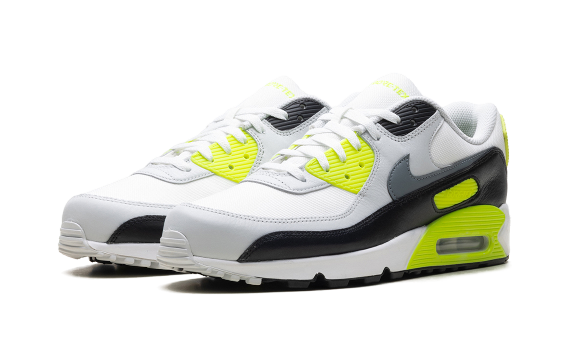 nike air max 90 gore tex summit white volt black cool grey+FD5810-102+diagnol left view