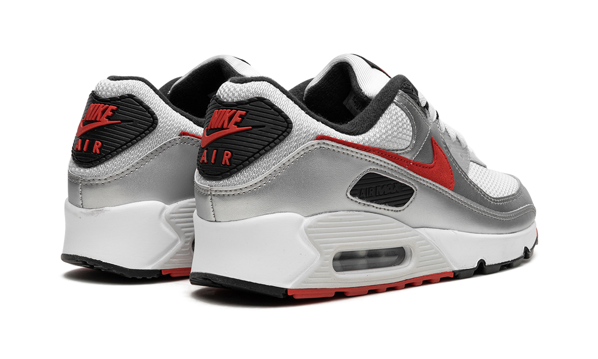 nike air max 90 icons silver bullet+DX4233-001+diagnol right behind view