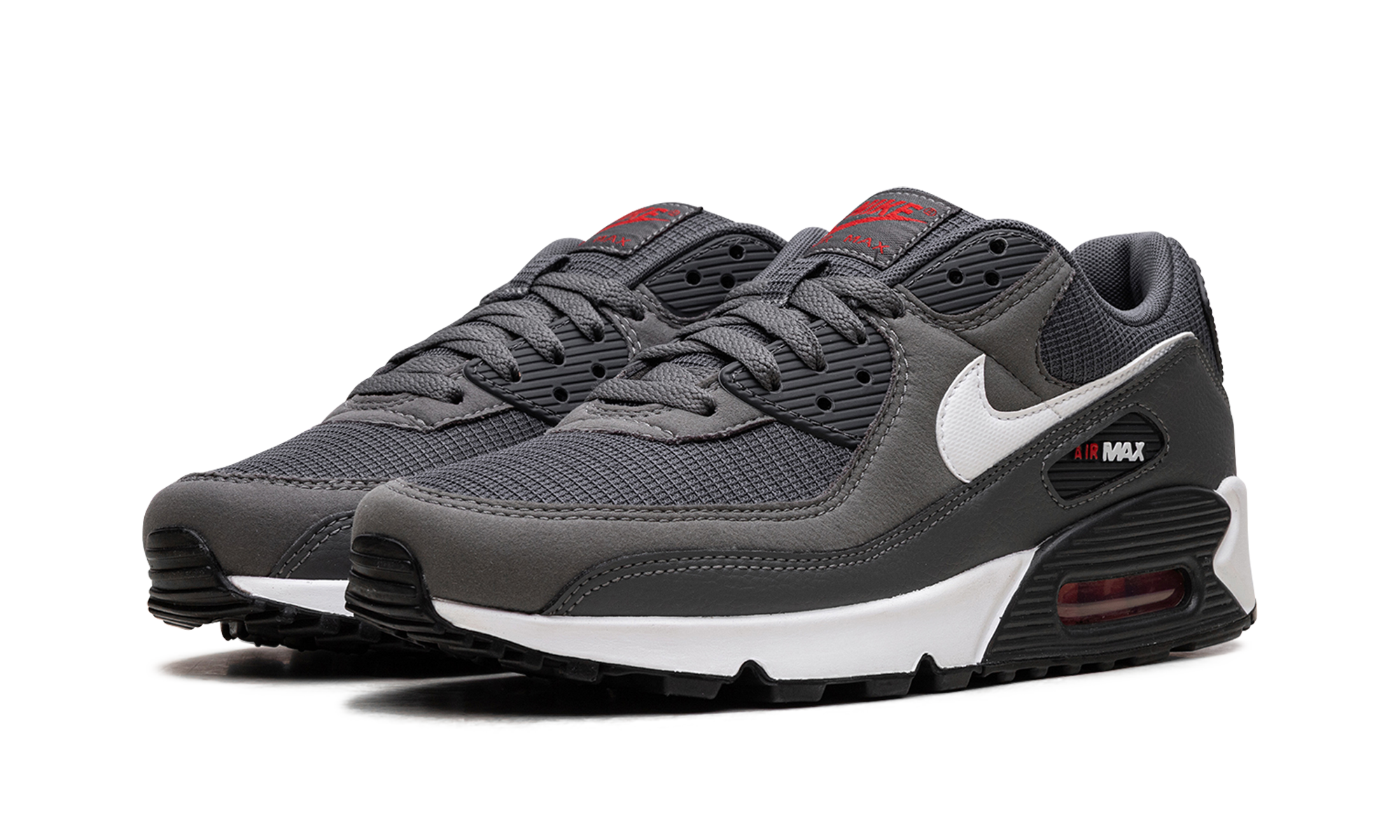 nike air max 90 iron grey university red+DR0145-003+diagnol left view