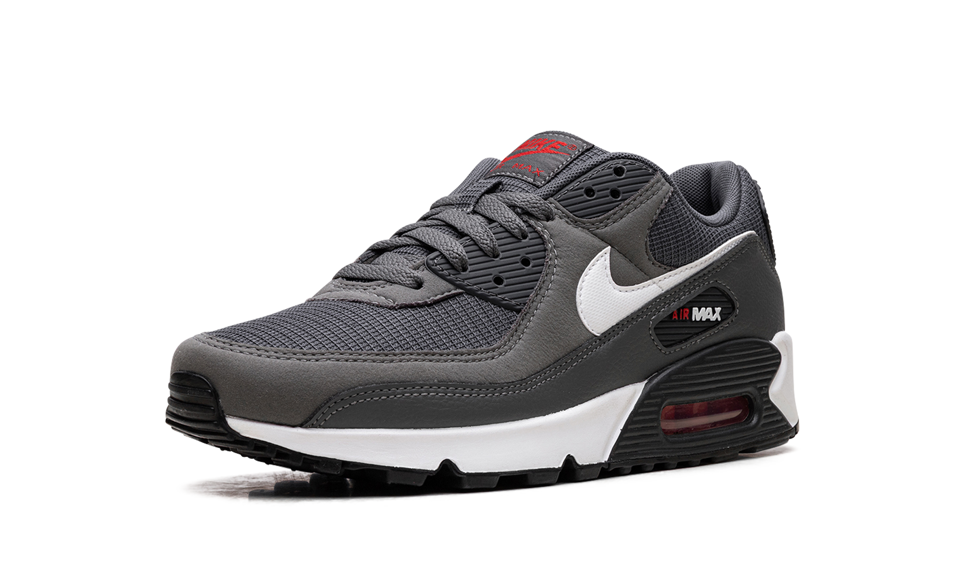 nike air max 90 iron grey university red+DR0145-003+left diagnol single view