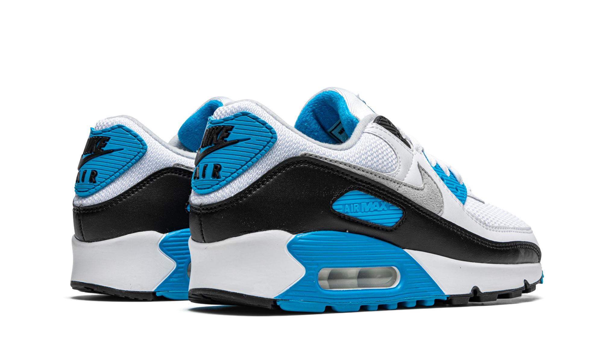 nike air max 90 laser blue 2020+CJ6779-100+diagnol right behind view