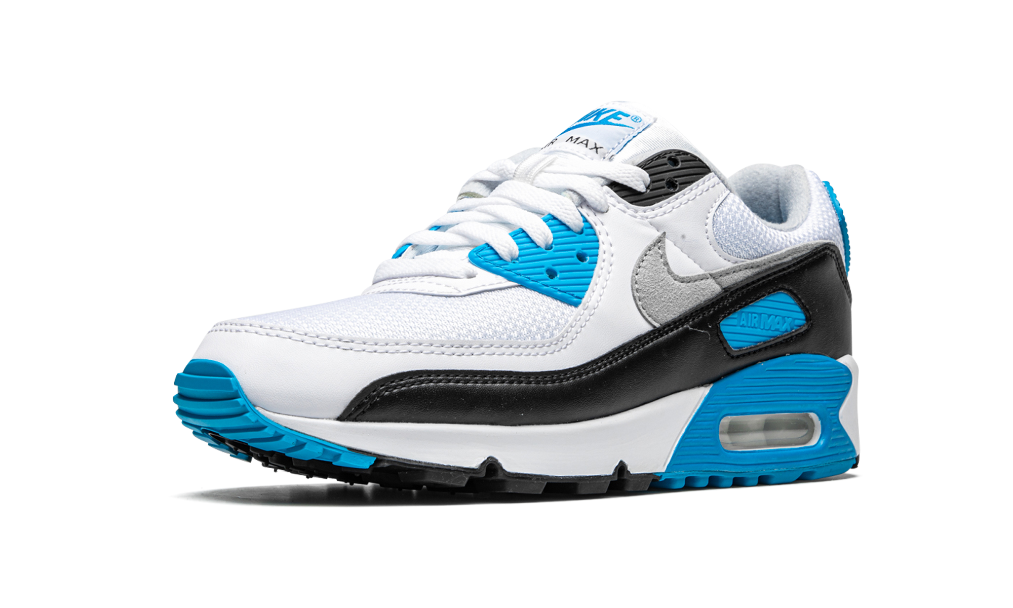 nike air max 90 laser blue 2020+CJ6779-100+left diagnol single view
