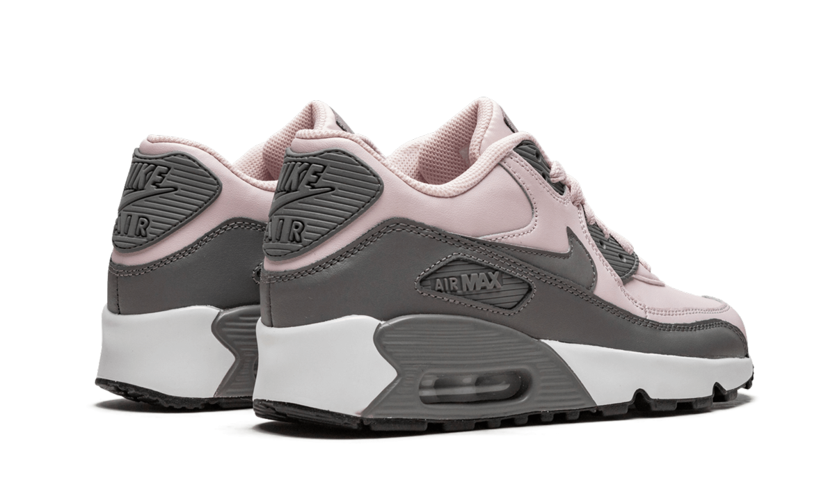 nike air max 90 leather barely rose gs+833376-601+diagnol right behind view