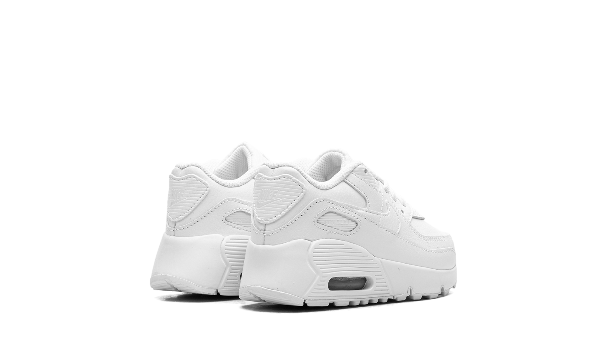 nike air max 90 leather triple white td+CD6868-100+diagnol right behind view