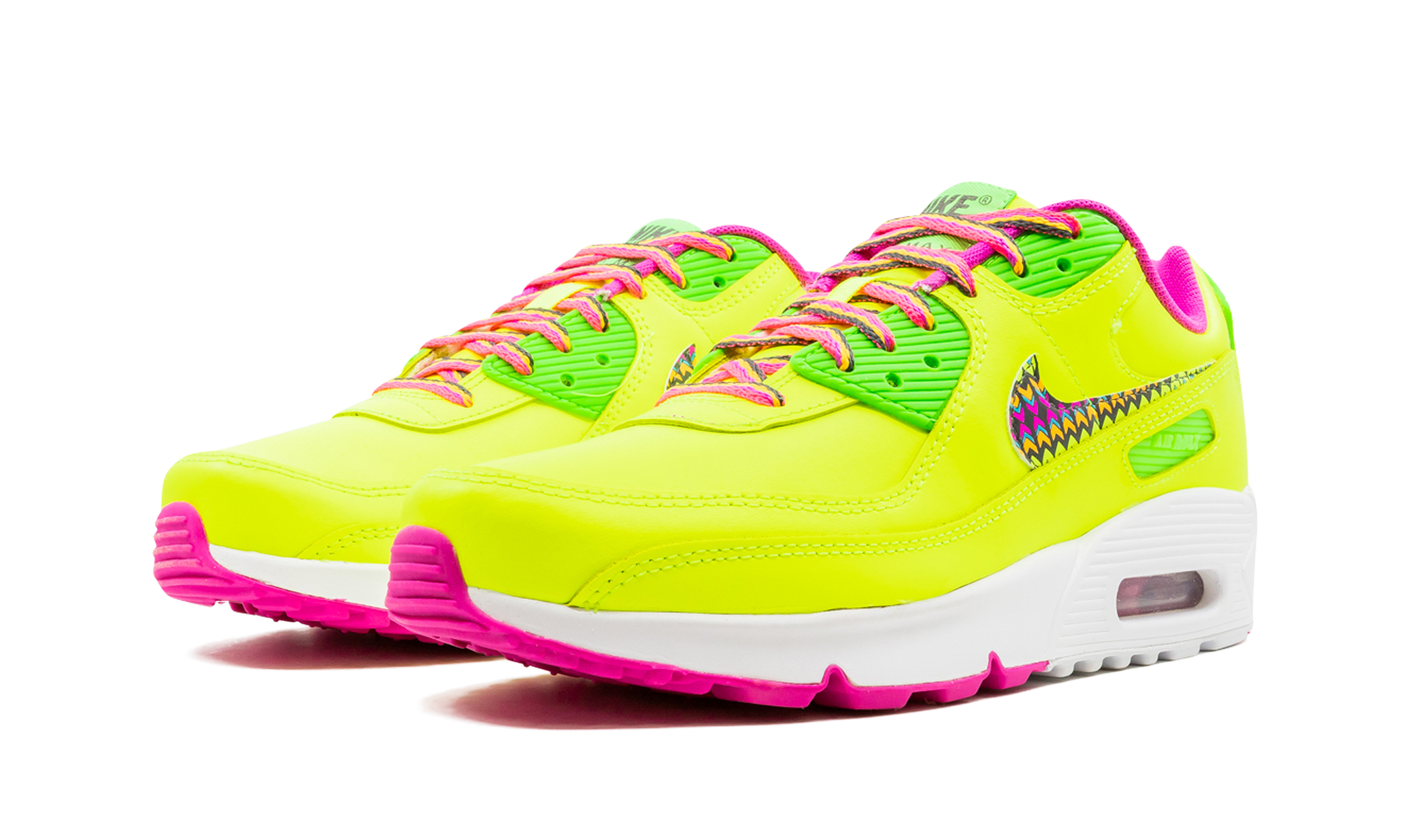 nike air max 90 leather volt fire pink gs+CW5795-700+diagnol left view