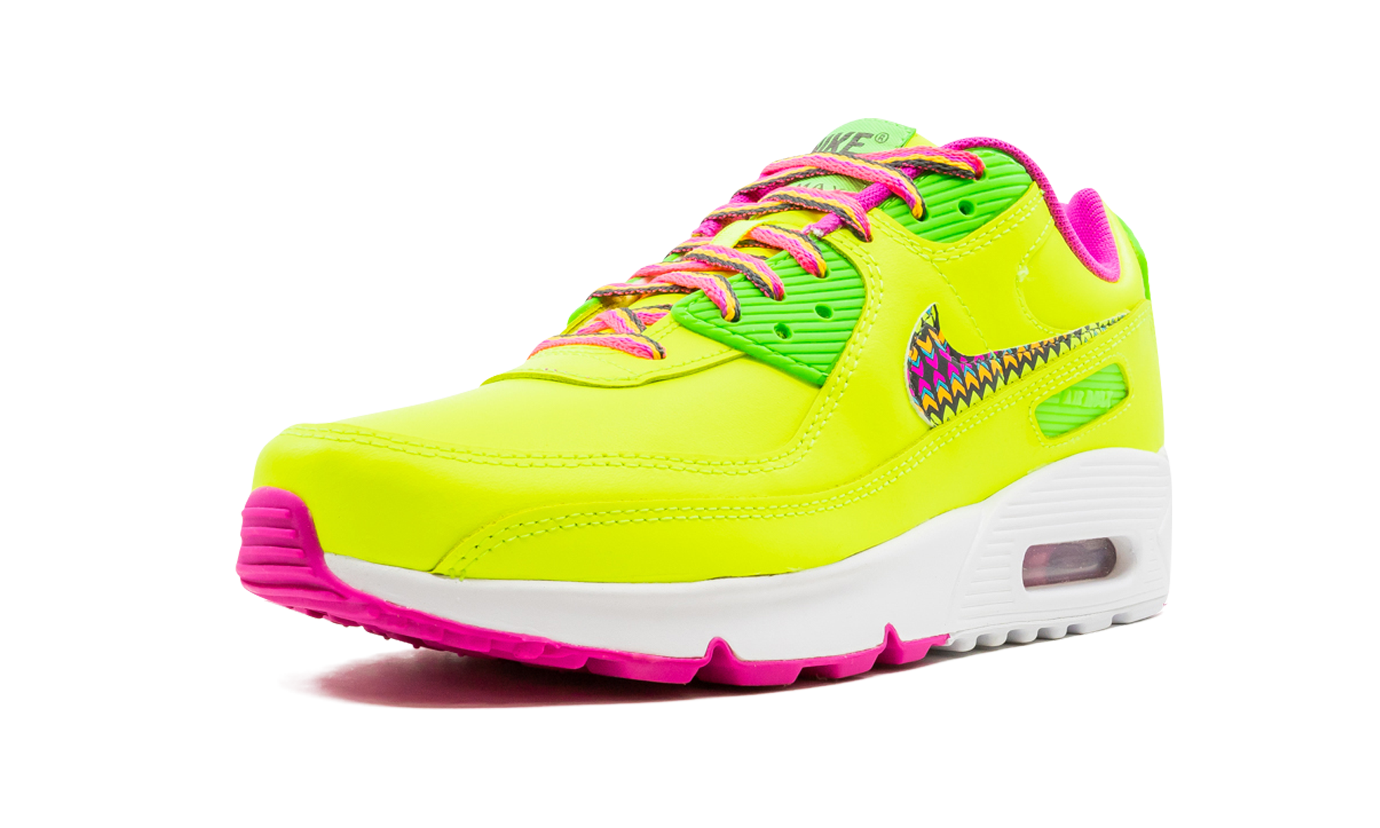 nike air max 90 leather volt fire pink gs+CW5795-700+left diagnol single view
