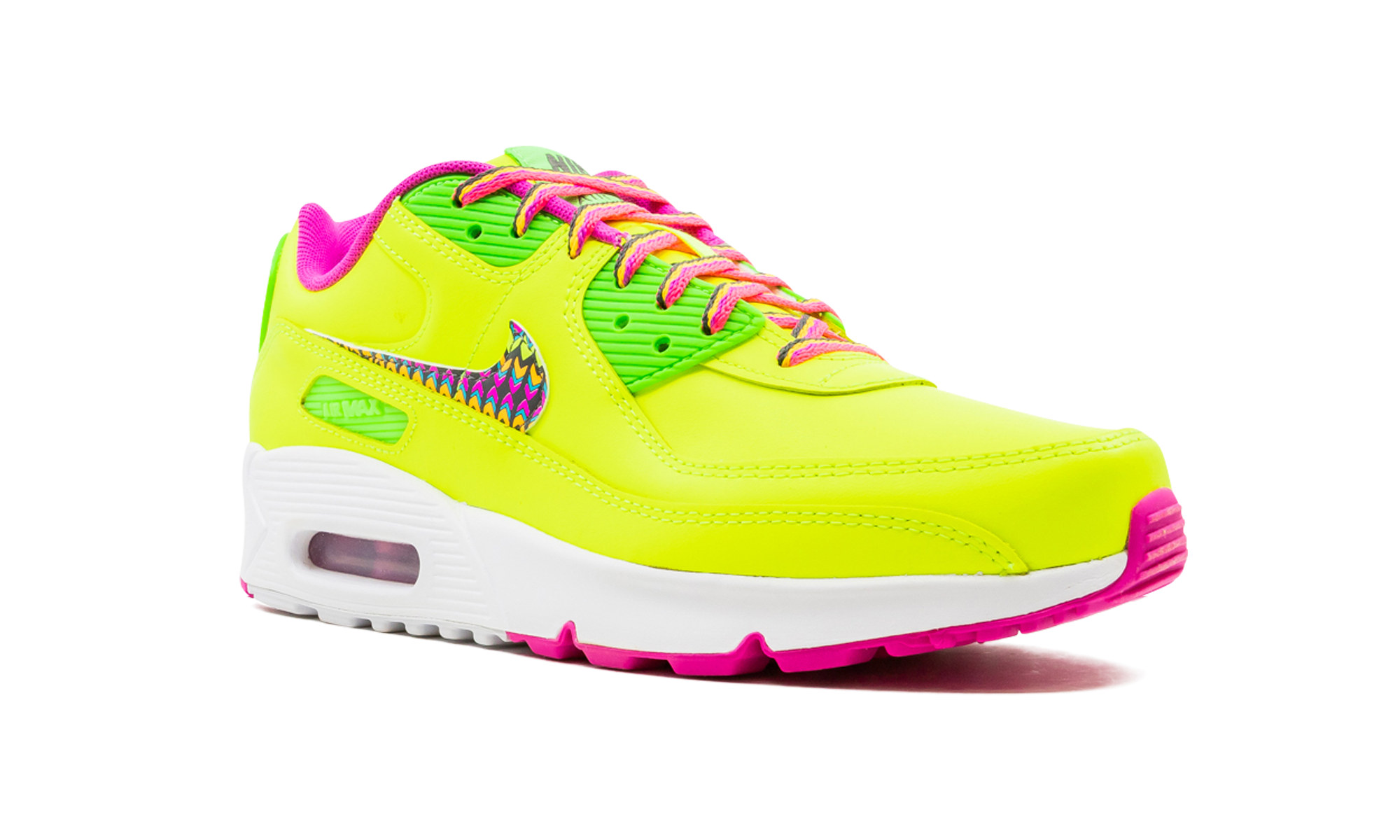 nike air max 90 leather volt fire pink gs+CW5795-700+diagnol right view