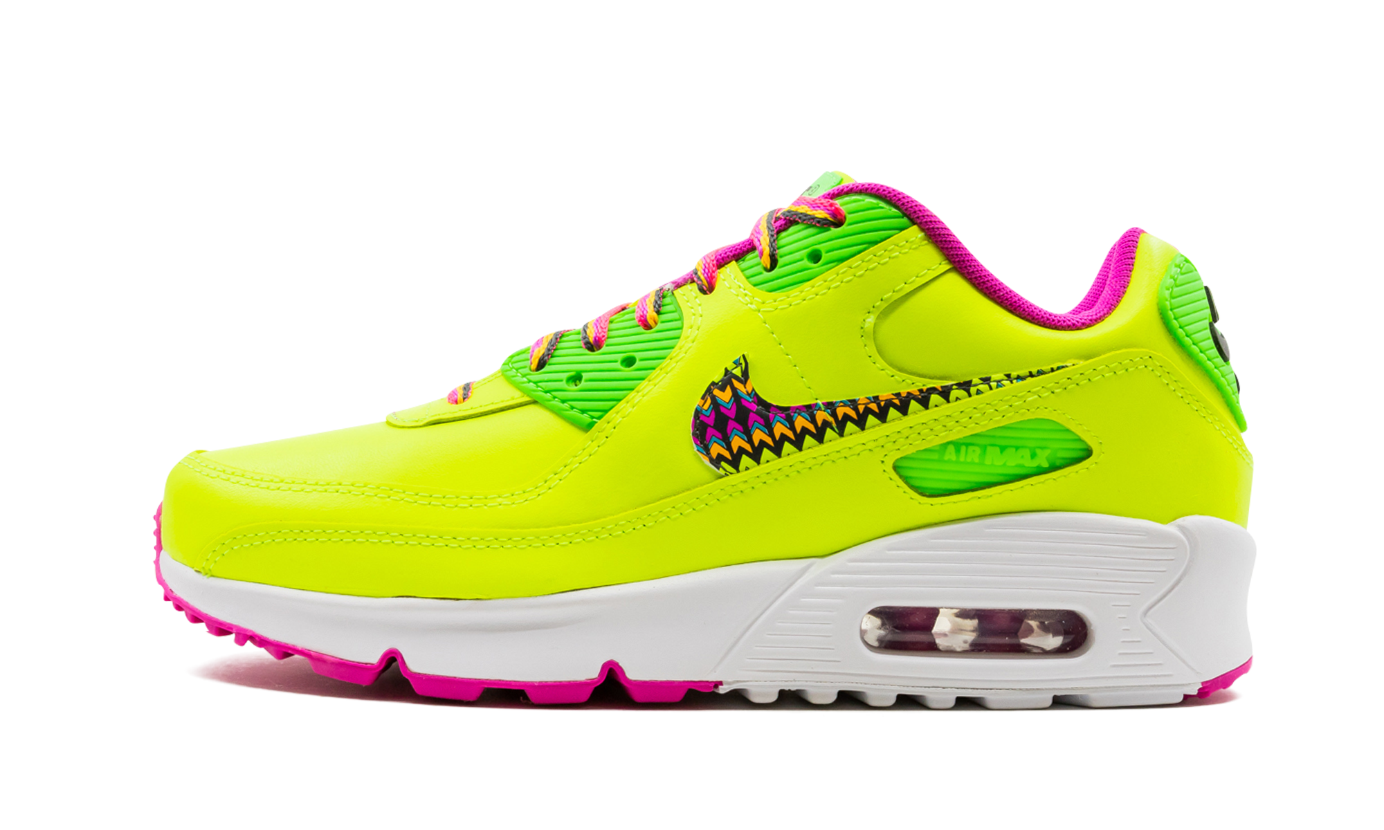 nike air max 90 leather volt fire pink gs+CW5795-700+diagnol right view 1