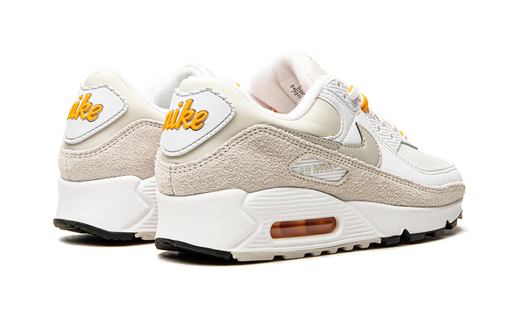 nike air max 90 light bone university gold women s+DA8709-100+diagnol right behind view