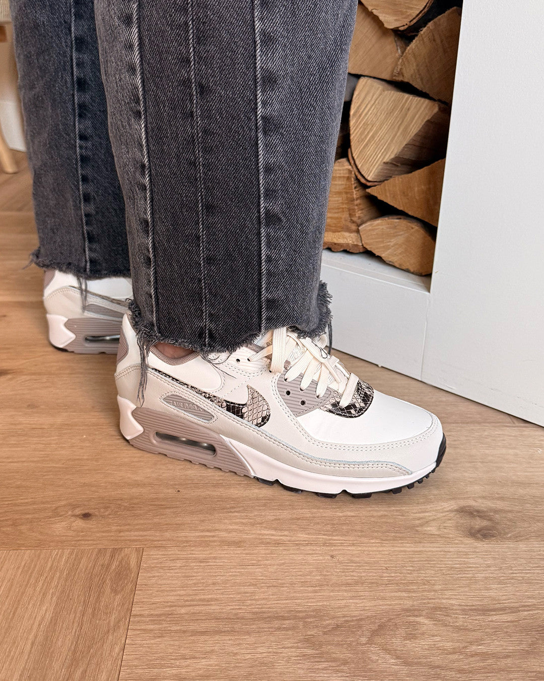 Nike Air Max 90 Light Pink Snakeskin (Women's), Lifestyle View 1, SKU HV4915-100