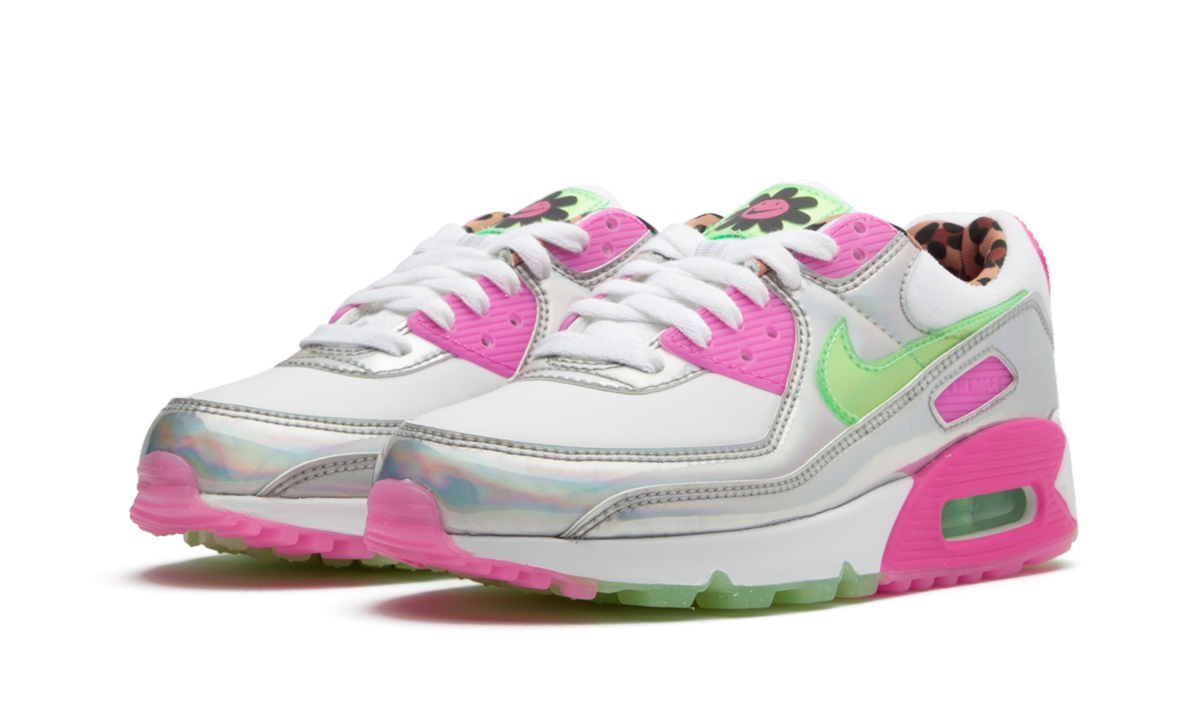 nike air max 90 lx daisy leopard iridescent women s+CQ2559-100+diagnol left view