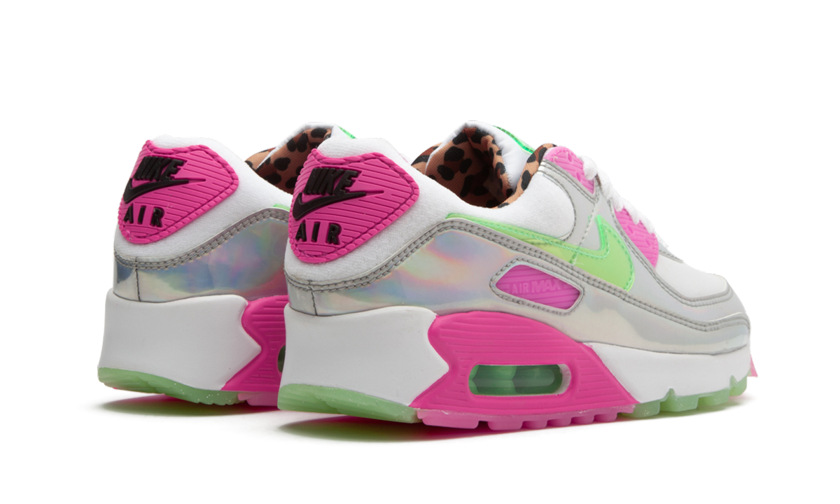 nike air max 90 lx daisy leopard iridescent women s+CQ2559-100+diagnol right behind view