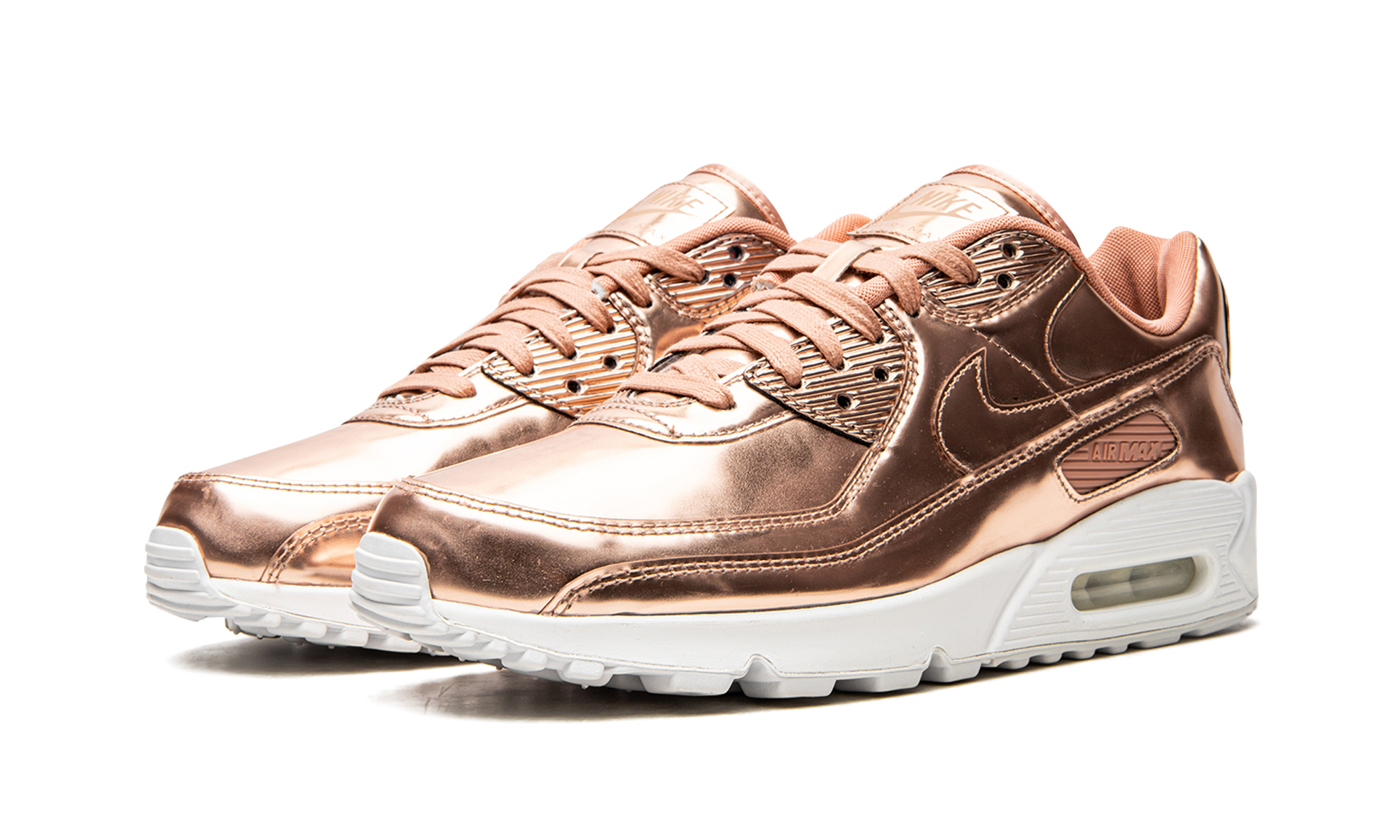 nike air max 90 metallic rose gold 2020 women s+CQ6639-600+diagnol left view