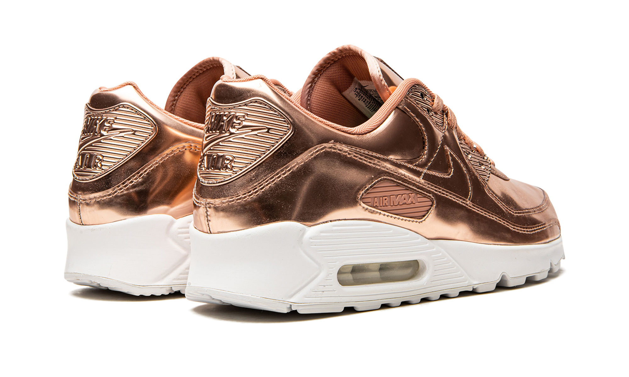 nike air max 90 metallic rose gold 2020 women s+CQ6639-600+diagnol right behind view