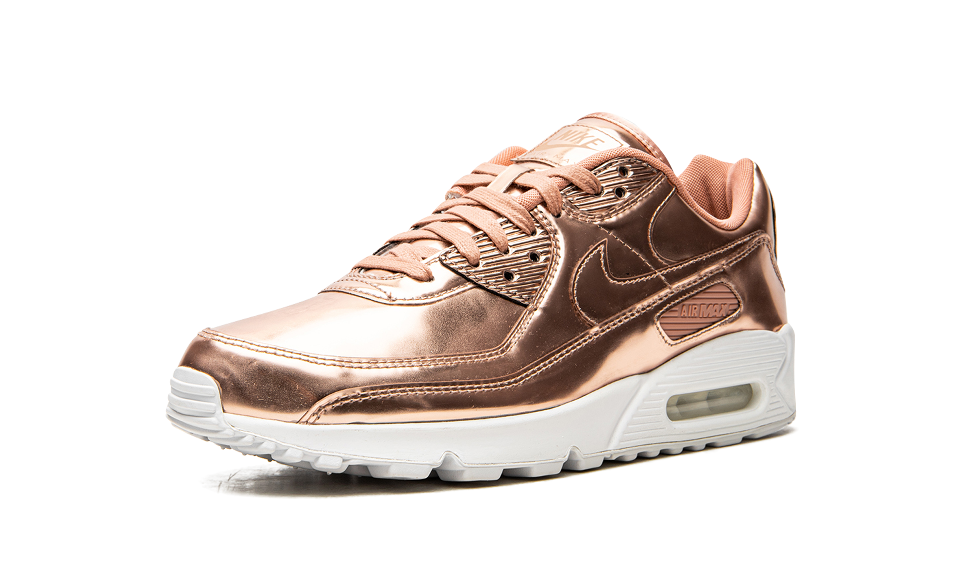 nike air max 90 metallic rose gold 2020 women s+CQ6639-600+left diagnol single view